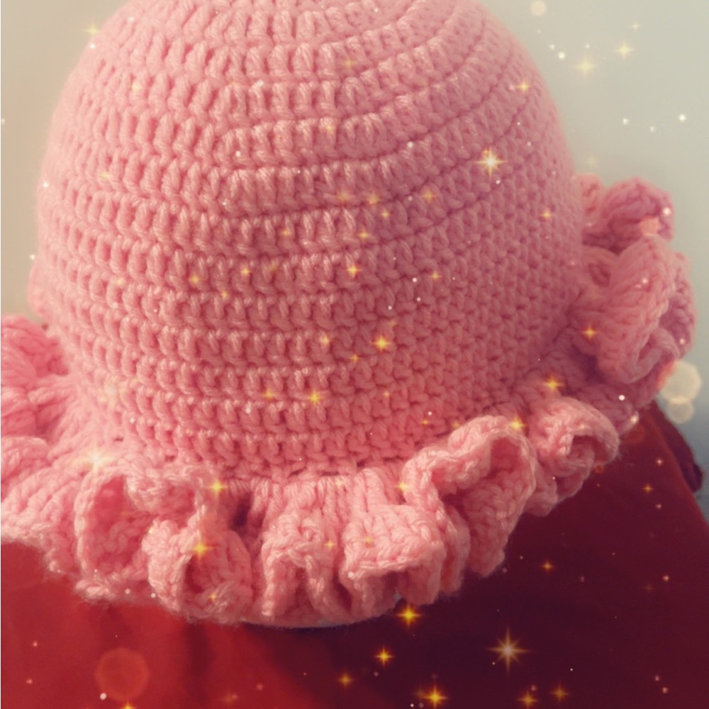 Pink Crochet Ruffle Hat